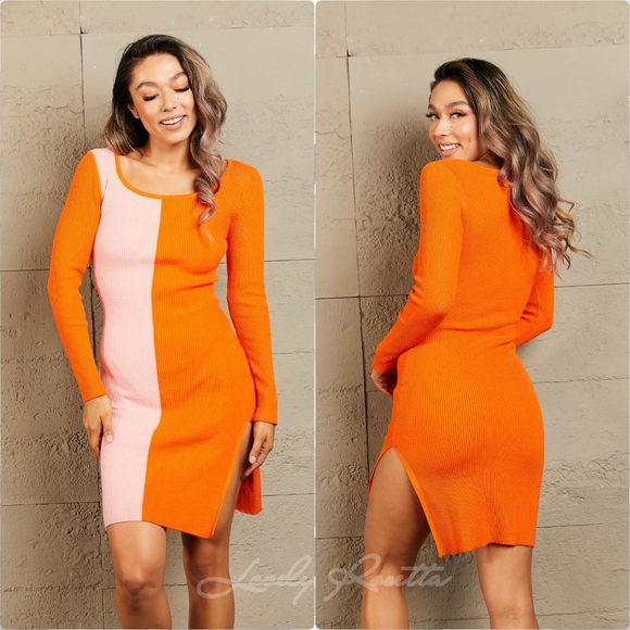 Statement Dress with Bold Contrast & Slit - Picture 8 of 8